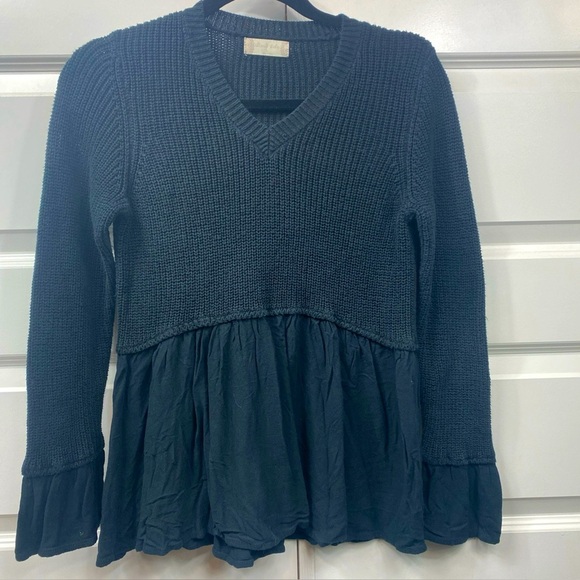 Altar'd State Womens Babydoll Sweater Small Layered V-neck Rayon Cable Knit Blac - Picture 1 of 6